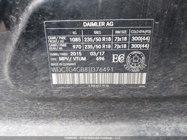 Aukcja sprzedaży 2018 Mercedes-benz Gla 250 4matic, vin: WDCTG4GB8JJ376491, numer aukcji: 12666049
