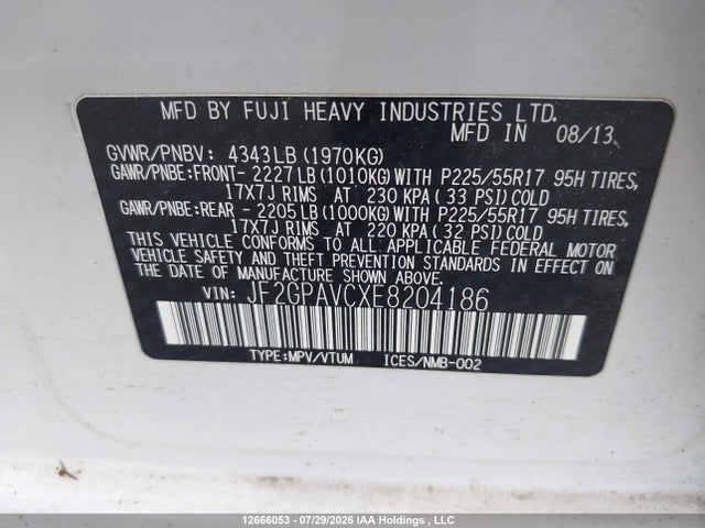 Aukcja sprzedaży 2014 Subaru Xv Crosstrek, vin: JF2GPAVCXE8204186, numer aukcji: 12666053