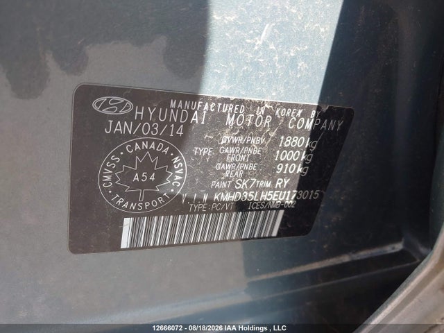 12666072 :رقم المزاد ، KMHD35LH5EU173015 vin ، 2014 Hyundai Elantra Gt Gls مزاد بيع