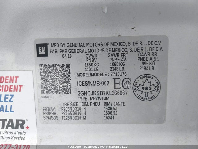 3GNCJKSB7KL366667 Chevrolet TRAX LS