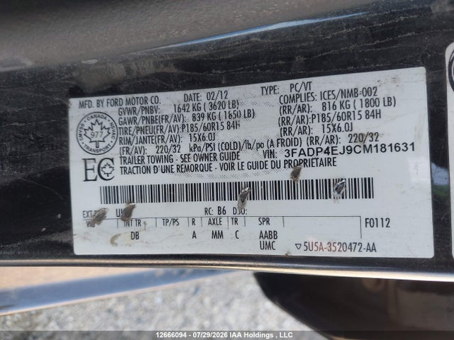 Продажа на аукционе авто 2012 Ford Fiesta Se, vin: 3FADP4EJ9CM181631, номер лота: 12666094
