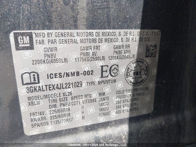 Продаж на аукціоні авто 2018 Gmc Terrain Sle, vin: 3GKALTEX4JL221029, номер лоту: 12666096