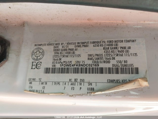 Ford Econoline E450 Super Duty Cutaway Van 2022 1FDWE4FK8NDC02169 Image 9