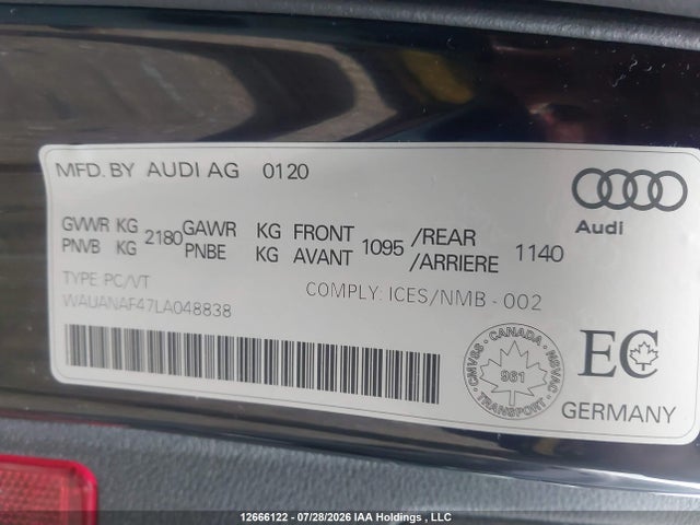 Продажа на аукционе авто 2020 Audi A4 Komfort, vin: WAUANAF47LA048838, номер лота: 12666122