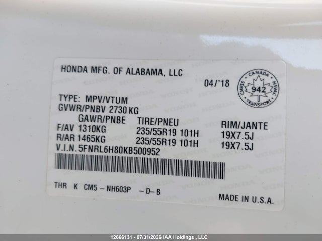 Honda Odyssey Touring 2019 5FNRL6H80KB500952 Image 9
