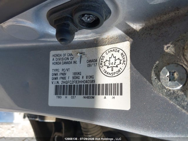 Honda CIVIC EX 2017 2HGFC2F83HH040589 Image 9