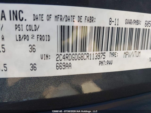 Aukcja sprzedaży 2012 Dodge Grand Caravan Crew, vin: 2C4RDGDG8CR113975, numer aukcji: 12666145