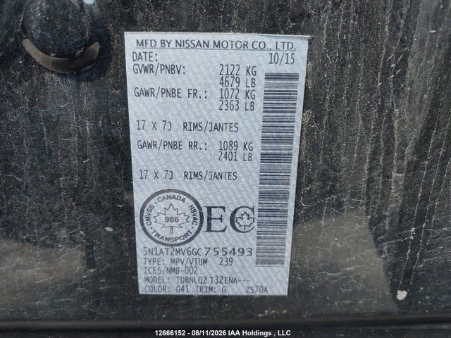 5N1AT2MV6GC755493 Nissan Rogue S/sl/sv