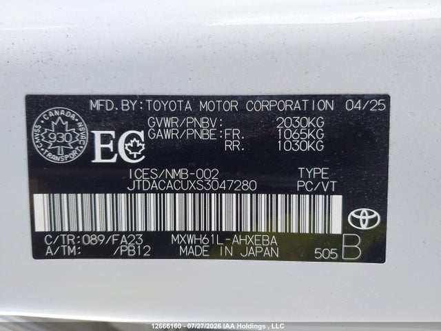 12666160 :رقم المزاد ، JTDACACUXS3047280 vin ، 2025 Toyota Prius Se/xse/xse Premium مزاد بيع