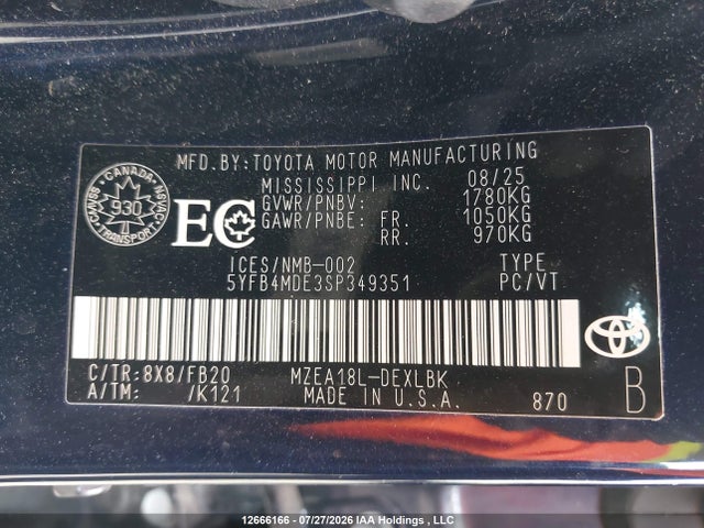 5YFB4MDE3SP349351 Toyota COROLLA LE