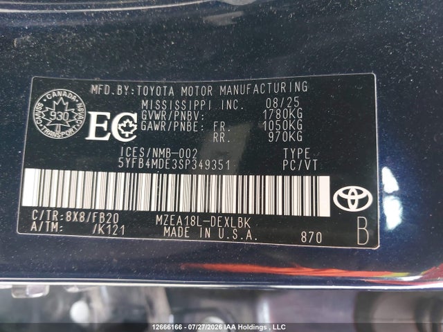 5YFB4MDE3SP349351 Toyota COROLLA LE