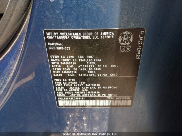 Volkswagen Atlas 2019 1V2LR2CA8KC503181 Image 9