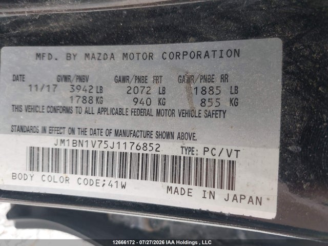 12666172 :رقم المزاد ، JM1BN1V75J1176852 vin ، 2018 Mazda Mazda3 50th Anniversary Edition/gs/se مزاد بيع