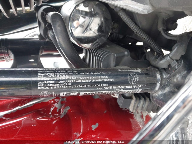 12666194 :رقم المزاد ، 5HD1KHMA1DB616100 vin ، 2013 Harley-davidson Fltrx Road Glide Custom مزاد بيع