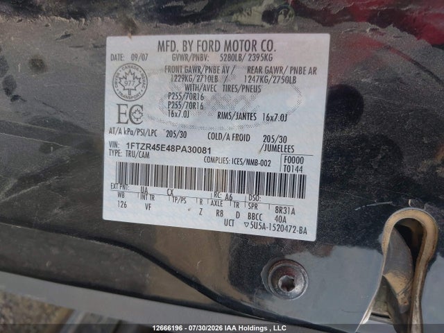 12666196 :رقم المزاد ، 1FTZR45E48PA30081 vin ، 2008 Ford Ranger Super Cab مزاد بيع