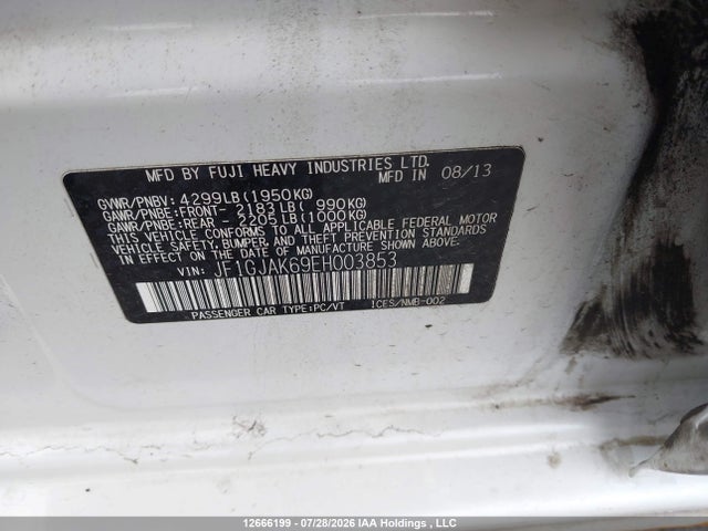 Aukcja sprzedaży 2014 Subaru Impreza Limited, vin: JF1GJAK69EH003853, numer aukcji: 12666199