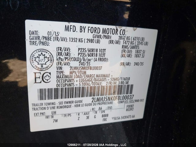 Lincoln MKT 2015 2LMHJ5NK0FBL00037 Image 18