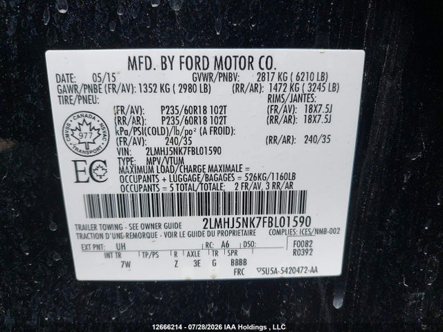 Lincoln Mkt Livery 2015 2LMHJ5NK7FBL01590 Image 9