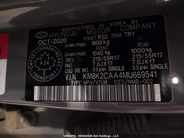 Продаж на аукціоні авто 2021 Hyundai Kona Sel, vin: KM8K2CAA4MU669541, номер лоту: 12666218