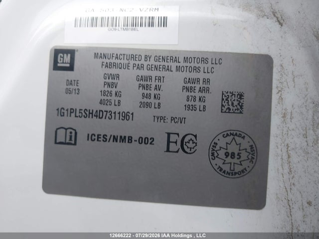 Aukcja sprzedaży 2013 Chevrolet Cruze Ls, vin: 1G1PL5SH4D7311961, numer aukcji: 12666222