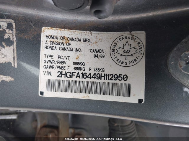 Aukcja sprzedaży 2009 Honda Civic Dx-g, vin: 2HGFA16449H112950, numer aukcji: 12666230
