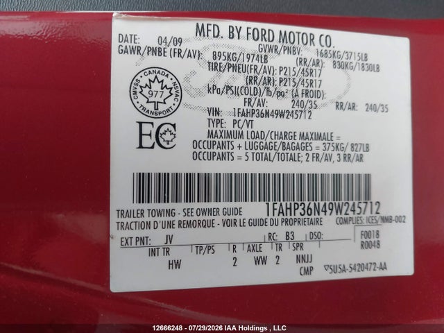 Aukcja sprzedaży 2009 Ford Focus Ses, vin: 1FAHP36N49W245712, numer aukcji: 12666248