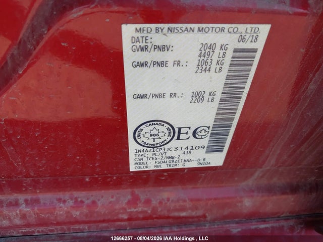 Aukcja sprzedaży 2018 Nissan Leaf S/sv/sl, vin: 1N4AZ1CP3JC314109, numer aukcji: 12666257