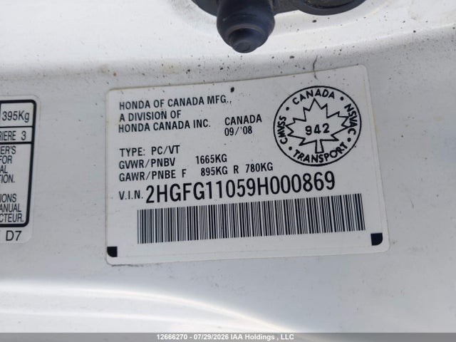 Aukcja sprzedaży 2009 Honda Civic, vin: 2HGFG11059H000869, numer aukcji: 12666270