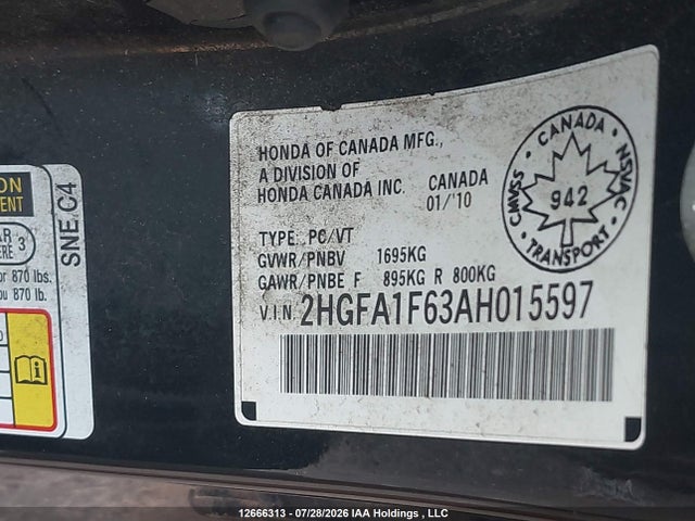 Продаж на аукціоні авто 2010 Honda Civic Sport, vin: 2HGFA1F63AH015597, номер лоту: 12666313