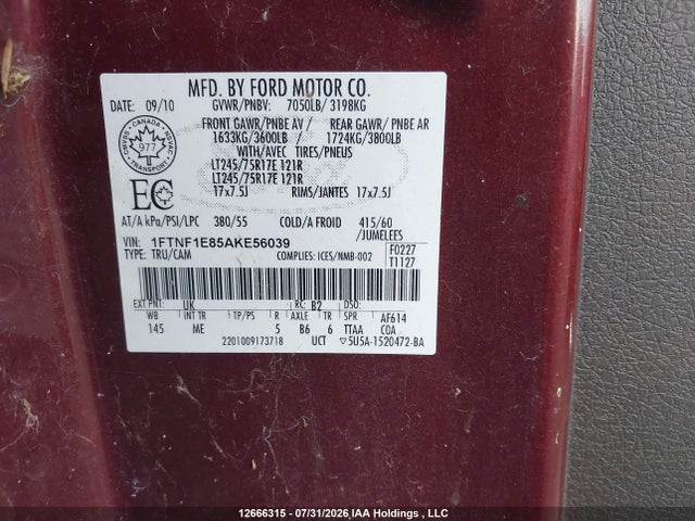 Aukcja sprzedaży 2010 Ford F150, vin: 1FTNF1E85AKE56039, numer aukcji: 12666315