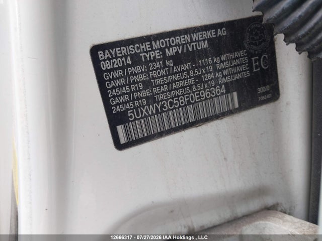 2015 Bmw X3 Xdrive28d მანქანა იყიდება აუქციონზე, vin: 5UXWY3C58F0E96364, აუქციონის ნომერი: 12666317