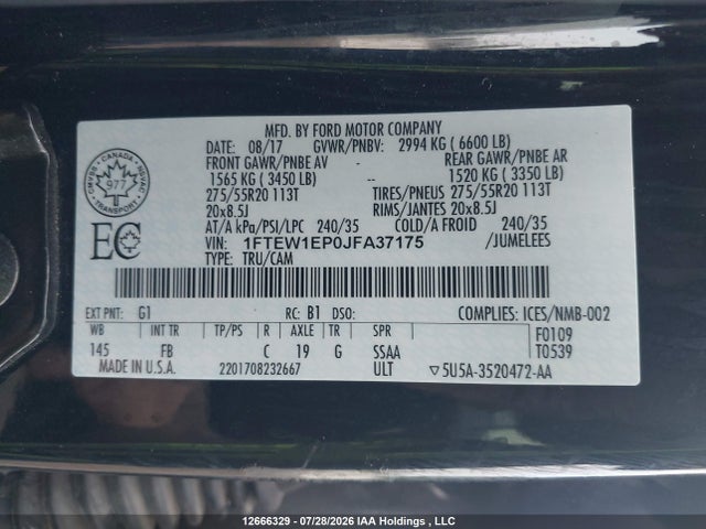 Ford F150 Supercrew 2018 1FTEW1EP0JFA37175 Image 9