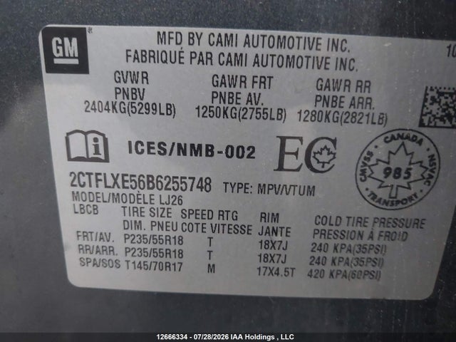 12666334 :رقم المزاد ، 2CTFLXE56B6255748 vin ، 2011 Gmc Terrain Slt مزاد بيع