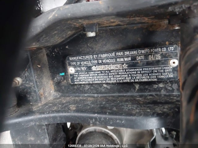 Продаж на аукціоні авто 2025 Cf Moto Uforce U10 Pro Highland, vin: LCELE1ZF4S6002961, номер лоту: 12666338