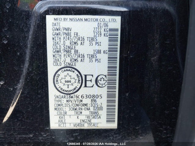 Продаж на аукціоні авто 2006 Nissan Pathfinder Le/se/xe, vin: 5N1AR18W76C630805, номер лоту: 12666345