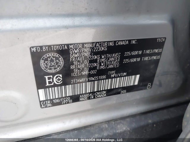 12666365 :رقم المزاد ، 2T34WRFV1RW251996 vin ، 2024 Toyota Rav4 مزاد بيع