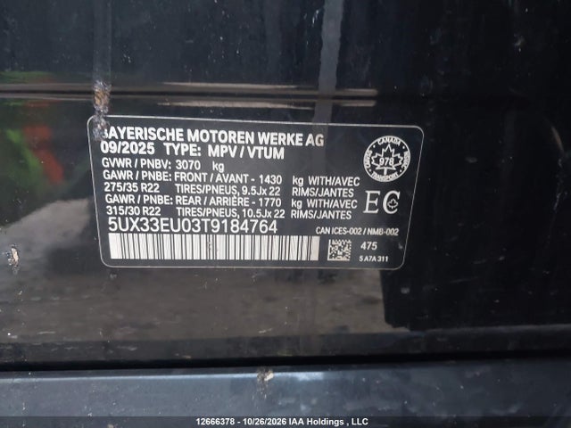 Продажа на аукционе авто 2026 Bmw X5 M60i, vin: 5UX33EU03T9184764, номер лота: 12666378