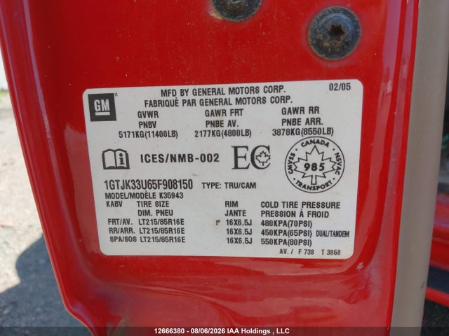 Продаж на аукціоні авто 2005 Gmc New Sierra K3500, vin: 1GTJK33U65F908150, номер лоту: 12666380
