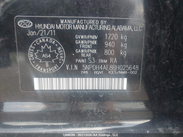 2011 Hyundai Elantra Gls/limited მანქანა იყიდება აუქციონზე, vin: 5NPDH4AE8BH025648, აუქციონის ნომერი: 12666390