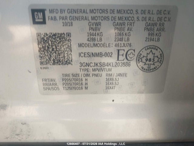 Chevrolet TRAX LS 2019 3GNCJKSB4KL203586 Image 9