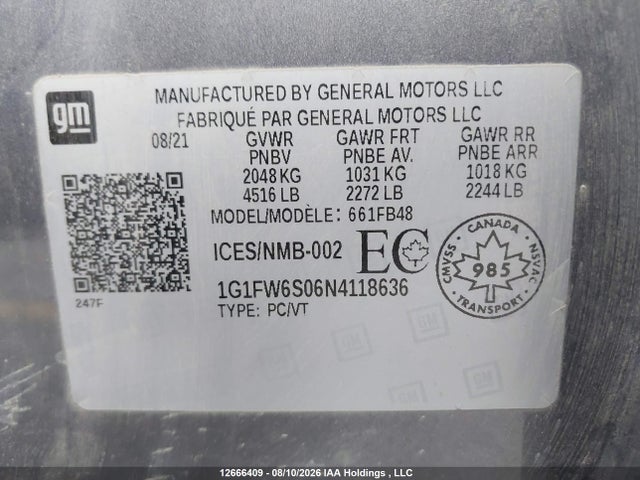 1G1FW6S06N4118636 Chevrolet Bolt Ev 1lt