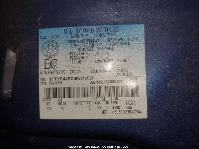 Продажа на аукционе авто 2009 Ford Ranger Super Cab, vin: 1FTYR44E19PA46558, номер лота: 12666419
