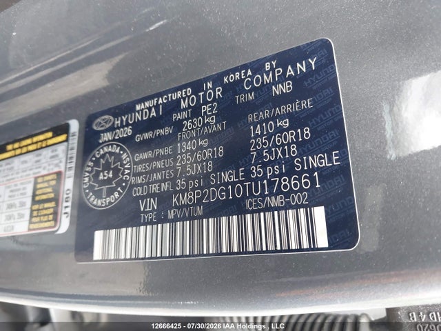 12666425 :رقم المزاد ، KM8P2DG10TU178661 vin ، 2026 Hyundai Santa Fe Preferred مزاد بيع