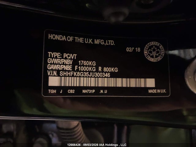 Продаж на аукціоні авто 2018 Honda Civic Type-r, vin: SHHFK8G35JU300346, номер лоту: 12666426
