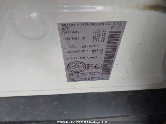 5N1AT2MV6FC901812 Nissan Rogue S/sl/sv
