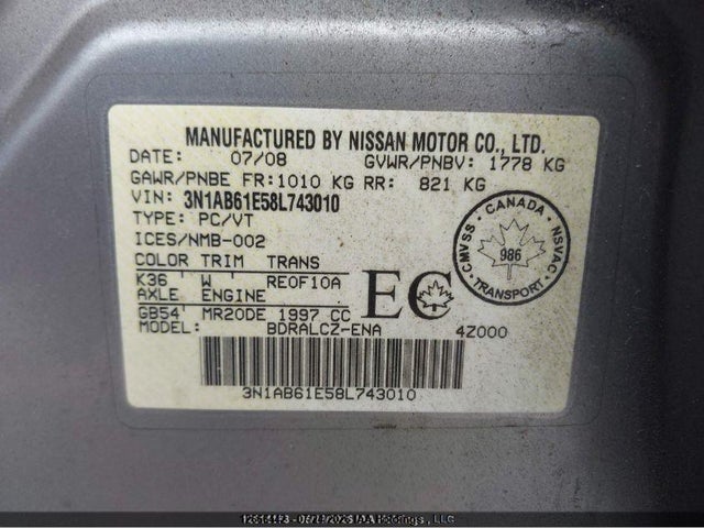 Aukcja sprzedaży 2008 Nissan Sentra, vin: 3N1AB61E58L743010, numer aukcji: 12666442