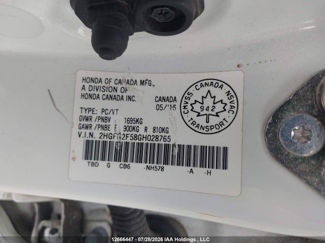 Honda Civic Lx 2016 2HGFC2F58GH028765 Image 9