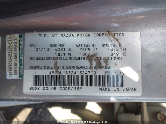 Aukcja sprzedaży 2010 Mazda 3 S, vin: JM1BL1S52A1324710, numer aukcji: 12666461