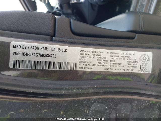 1C4RJFAG7MC634722 Jeep Grand Cherokee Laredo