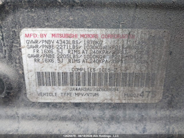 12626879 :رقم المزاد ، JA4AH3AU7GZ608694 vin ، 2016 Mitsubishi Rvr Es/se مزاد بيع